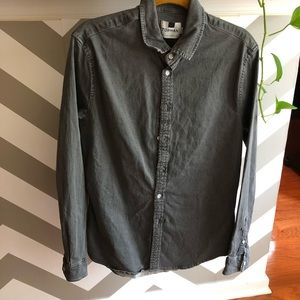 Topman Grey Denim Muscle Fit Long Sleeve Shirt